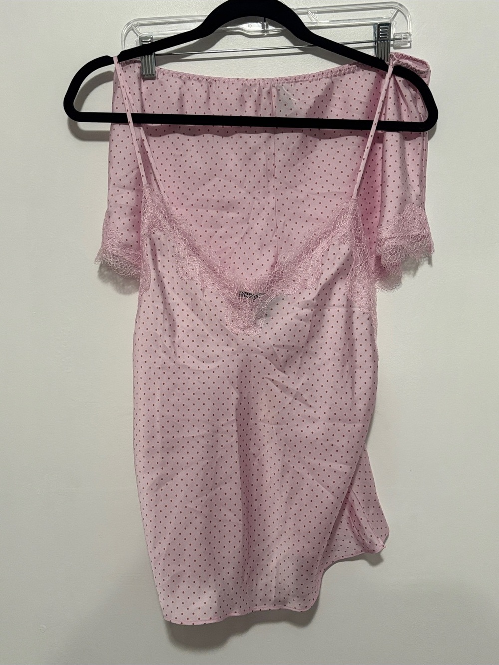 NWT Victoria’s Secret Satin Lace Cami & Shorts Pajama Set L Pink Polka Dot 2-Pie